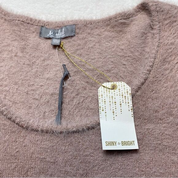 Marled Pink  With Rose Lurex New With Tags Scoop Neck Sweater Size Large - Picture 6 of 12